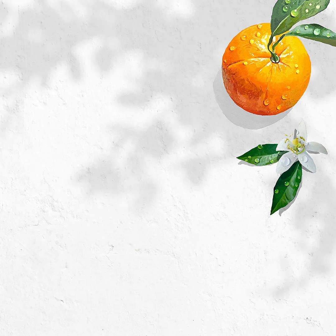 Larios brand logo beside an orange branch