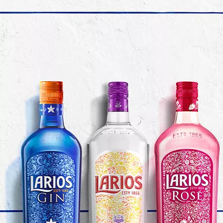 Ranges of bottles of Larios gin 