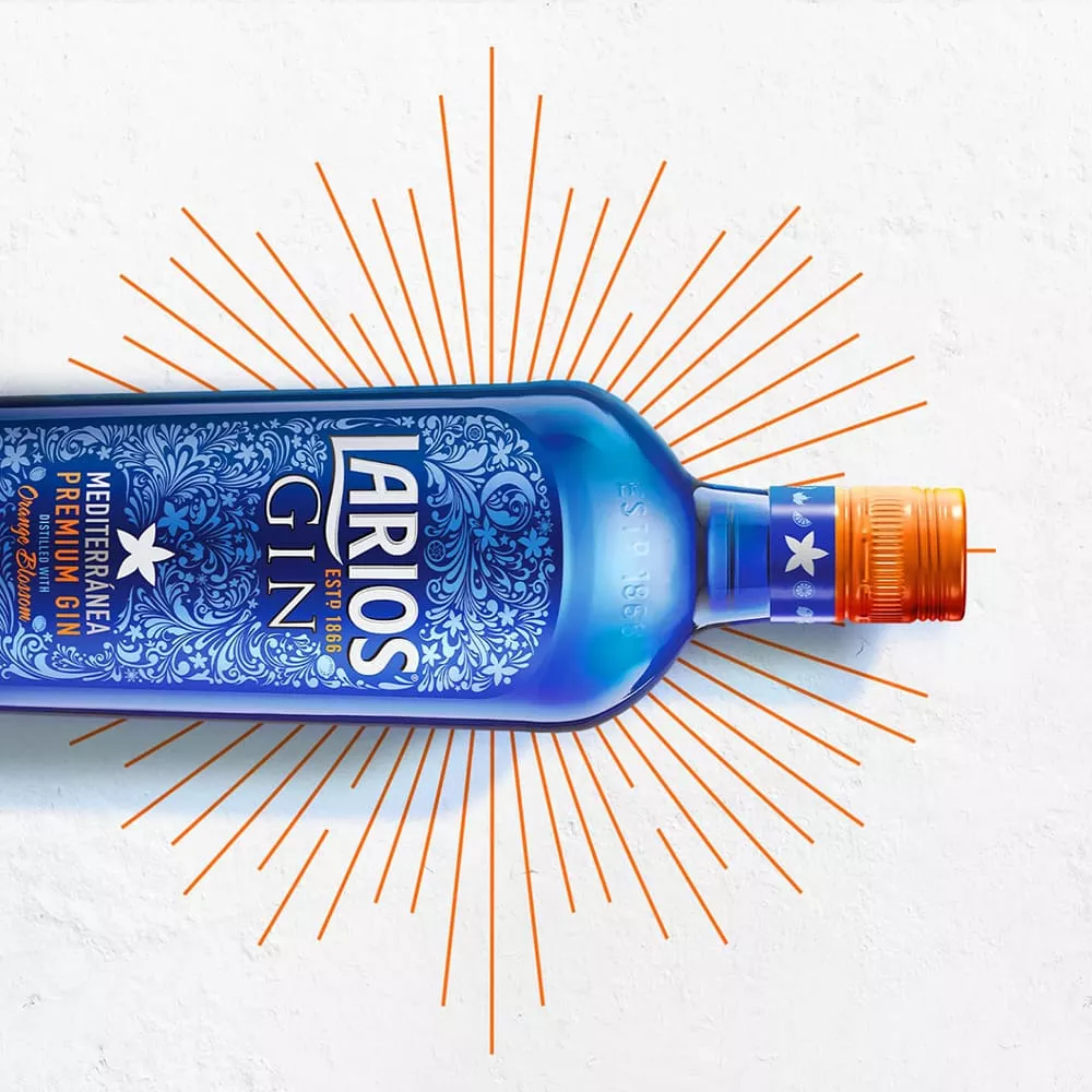 Blue bottle of Larios gin